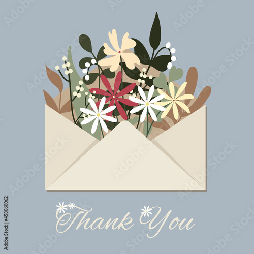 Thanksgiving card. Envelope with flowers. Thank you. Flowers. Thanksgiving day. 