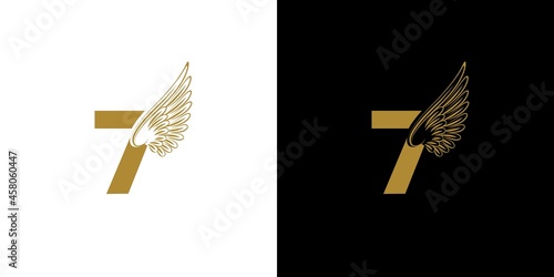 The number seven logo design combined with the modern and amazing wing symbol