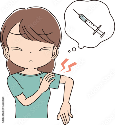 ワクチン接種による副反応で腕が痛い女性