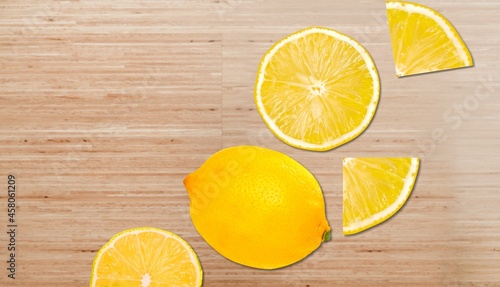 Creative layout made of fresh lemon citrus fruit