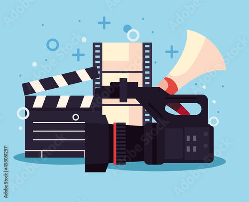 videocamera with movie production icons