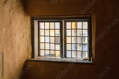 Old stained glass windows in an old castle