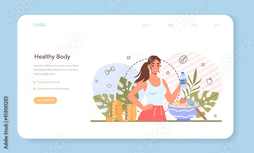 Weight loss web banner or landing page. Idea of fitness and healthy diet