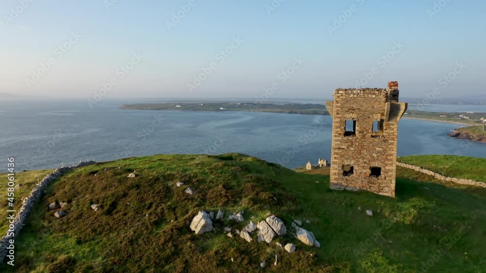 Aerial view of Tormore Island by Port between Ardara and Glencolumbkille in County Donegal - The highest sea stack in Ireland Aerial view of Tormore Island by Port between Ardara and Glencolumbkille in County Donegal - The highest sea stack in Ireland
