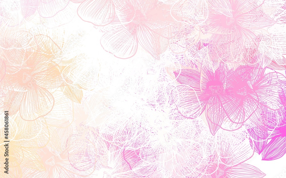 Light Pink, Yellow vector doodle layout with flowers.