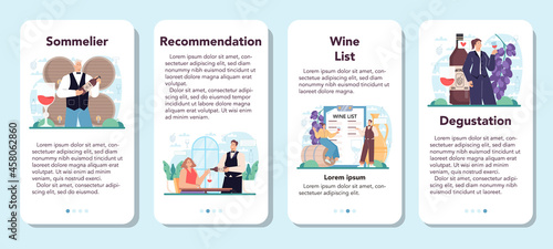 Sommelier mobile application banner set. Specialist with a glass