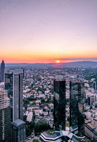 Aerial of the financial district in Frankfurt, Germany - Europe