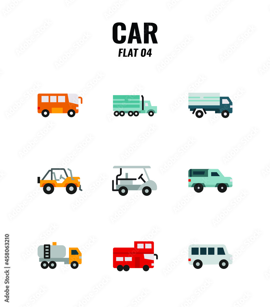 Cars icon set on white background. Flat icons set4. Vector illustration. Cars icon set on white background. Flat icons set4. Vector illustration.