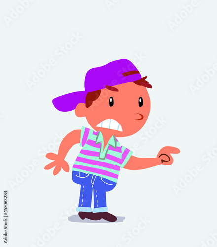 cartoon character of little boy on jeans pointing something aggressively.