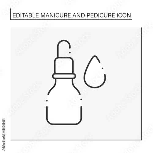 Cuticle oil line icon. Organic cuticle hydrator. Spa procedures for moisturizing nails. Manicure and pedicure concept. Isolated vector illustration. Editable stroke