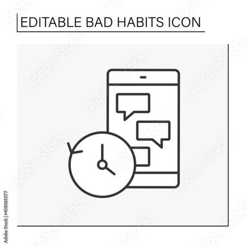 Phone addiction line icon. Social networks dependence. Messaging whole night. Communication. Bad habits concept. Isolated vector illustration. Editable stroke