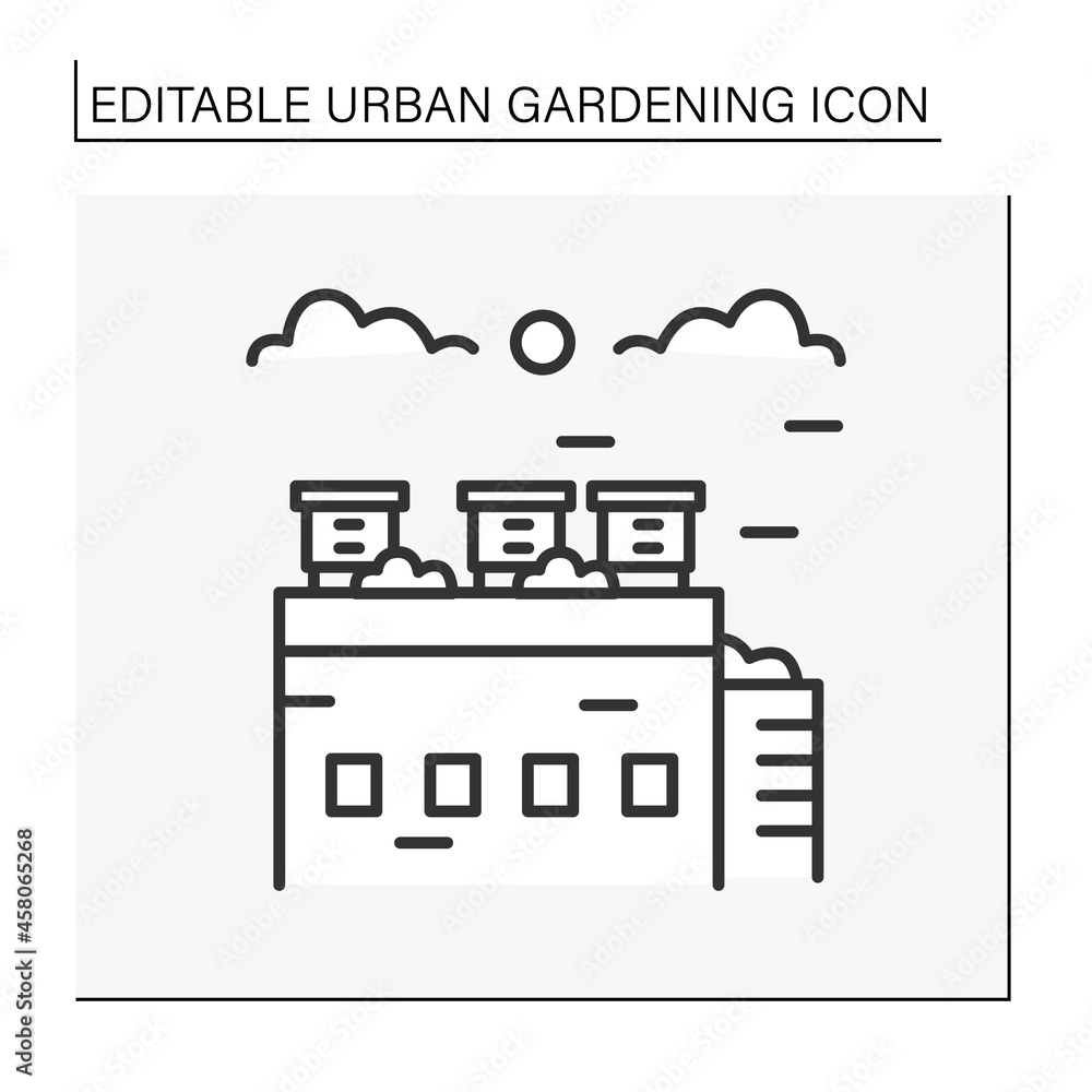 Beekeeping line icon. Modern bee farms on skyscrapers use roof ...