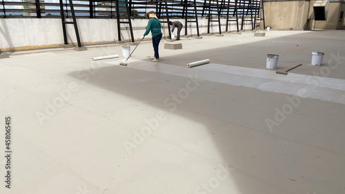 waterproofing on the roof rubber roof or rubber coating photo