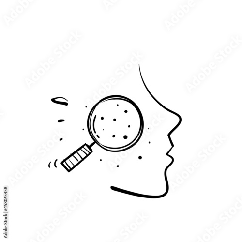 hand drawn doodle acne and magnifying glass illustration icon isolated