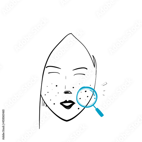 hand drawn doodle acne and magnifying glass illustration icon isolated