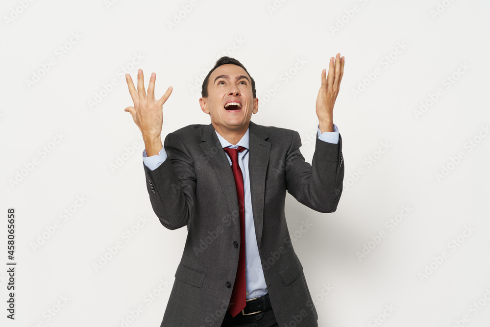 business man in suit emotions gesturing hands studio isolated background business man in suit emotions gesturing hands studio isolated background
