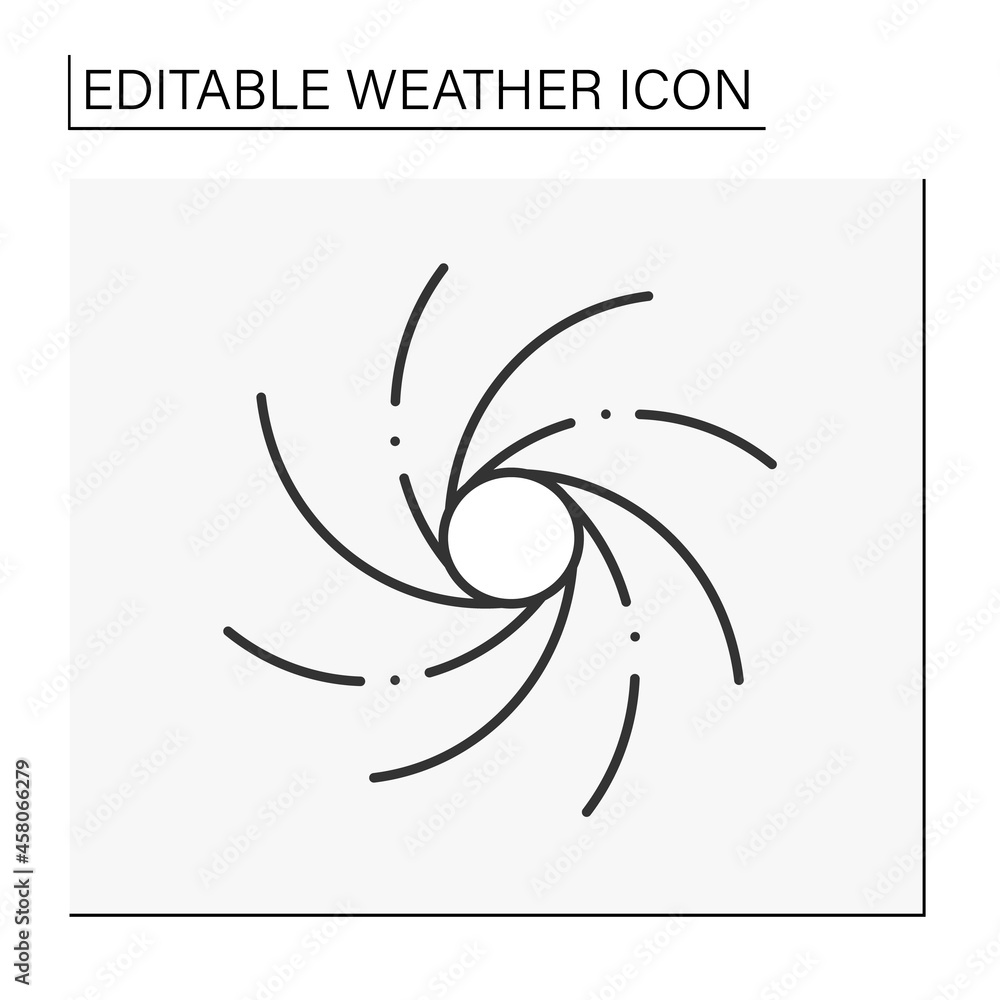 Hurricane line icon. Heavy spiralled wind. Meteorology. Typhoon, windstorm. Tornado natural disaster. Weather concept. Isolated vector illustration. Editable stroke Hurricane line icon. Heavy spiralled wind. Meteorology. Typhoon, windstorm. Tornado natural disaster. Weather concept. Isolated vector illustration. Editable stroke