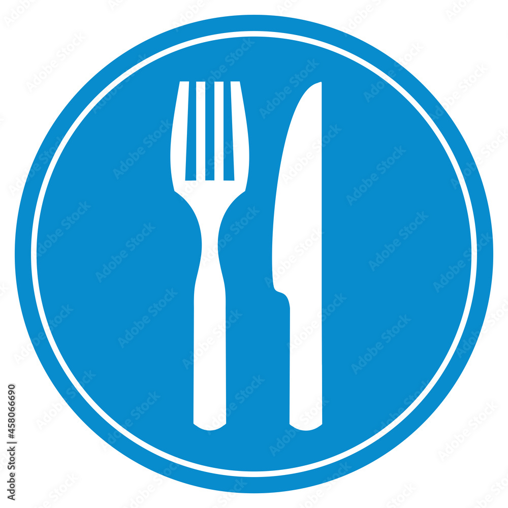 Restaurant Besteck Symbol auf rundem blauen Button Restaurant Besteck Symbol auf rundem blauen Button