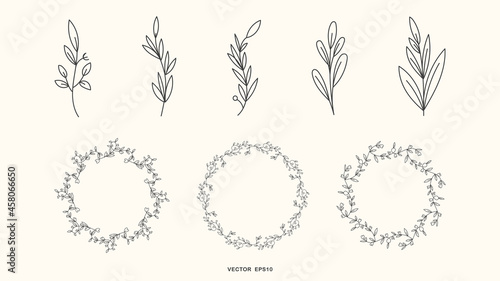 Set  floral frames  borders  wreaths Trendy Line drawing  line art style isolated background   Vector illustration EPS 10