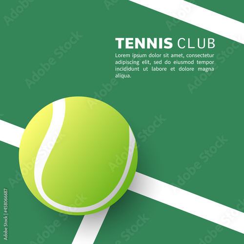Tennis ball on the white line in the green tennis court , Illustrations for use in online sporting events , Illustration Vector  EPS 10