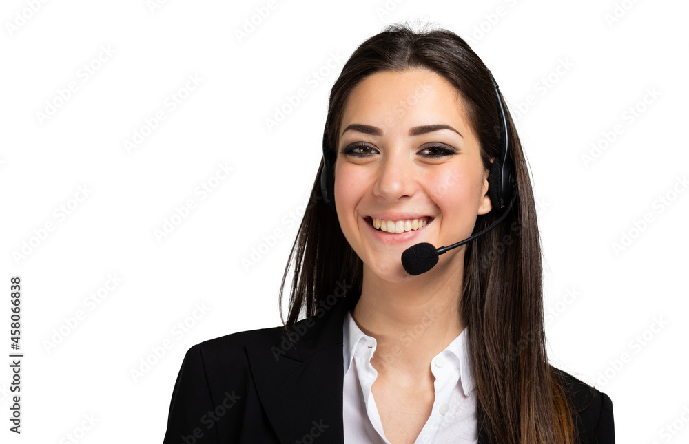 Beautiful consultant of call center isolated on white Beautiful consultant of call center isolated on white
