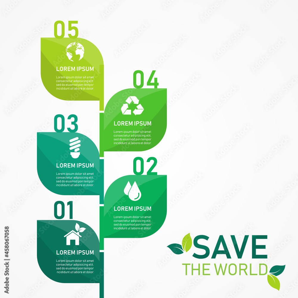 green tree infographic with icon ecology. Concept World environment and sustainable development. can be used for process, presentations, layout, banner,infographic. plant leaf  sign organic.
