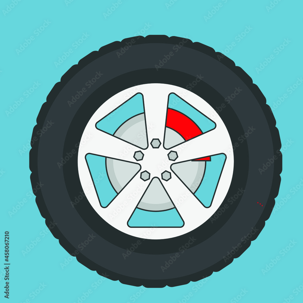 Car wheel. Speed ​​symbol, road symbol. Flat design.