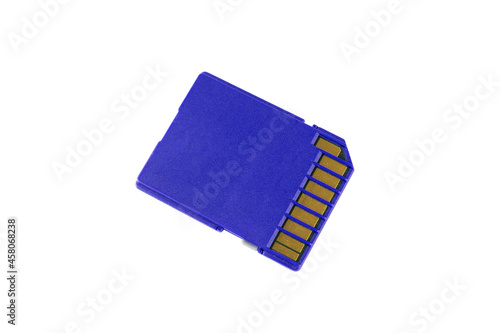 Blue SD card with contacts isolated on white background photo