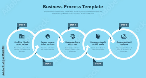 Modern business process template with five steps - blue version. Easy to use for your website or presentation.