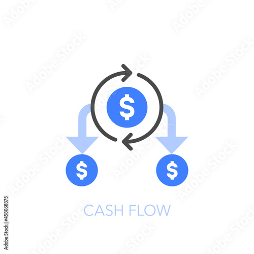 Cash flow symbol with process arrows and money coins. Easy to use for your website or presentation.