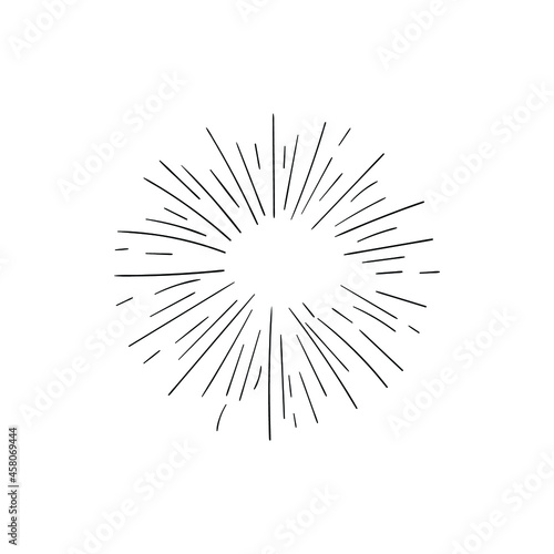 Vector retro shine rays icon isolated on white background  black drawings isolated on white background  glow sign  circle shape.