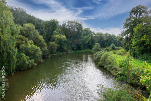 The River Kocher at Ernsbach, Hohenlohe, Baden-Württemberg, Germany, Europe.