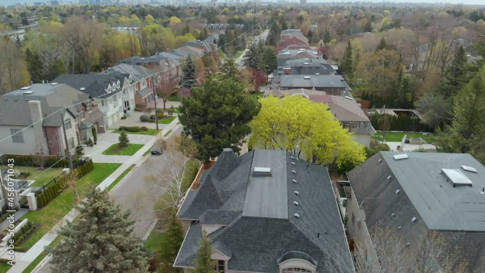 A rising aerial view revealing a suburban community in the York Mills area of Toronto. A rising aerial view revealing a suburban community in the York Mills area of Toronto.