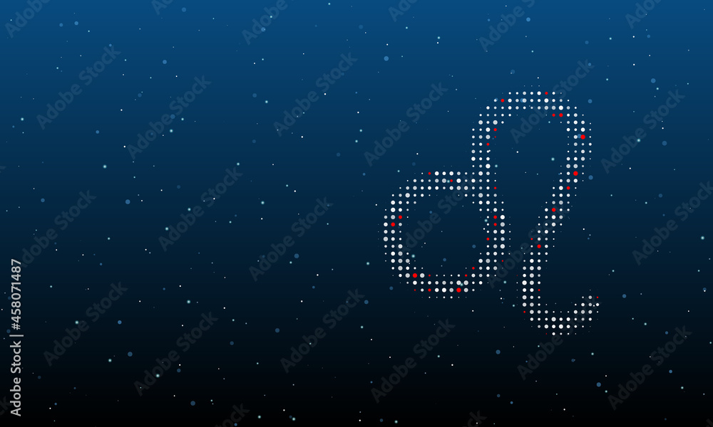 On the right is the zodiac leo symbol filled with white dots. Background pattern from dots and circles of different shades. Vector illustration on blue background with stars On the right is the zodiac leo symbol filled with white dots. Background pattern from dots and circles of different shades. Vector illustration on blue background with stars