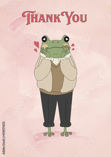 Thanksgiving card. Postcard with a frog. Watercolor postcard. Watercolor vector. Cute frog.