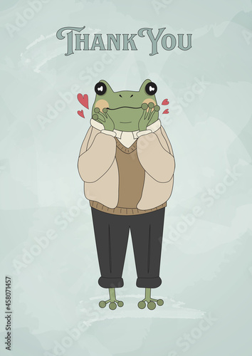 Thanksgiving card. Postcard with a frog. Watercolor postcard. Watercolor vector. Cute frog.