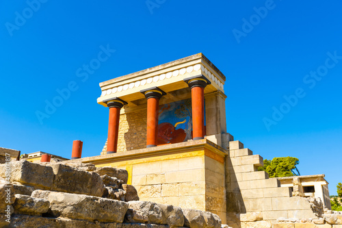 Knossos palace of the Minoan civilization and culture at Heraklion without people, Crete, Greece