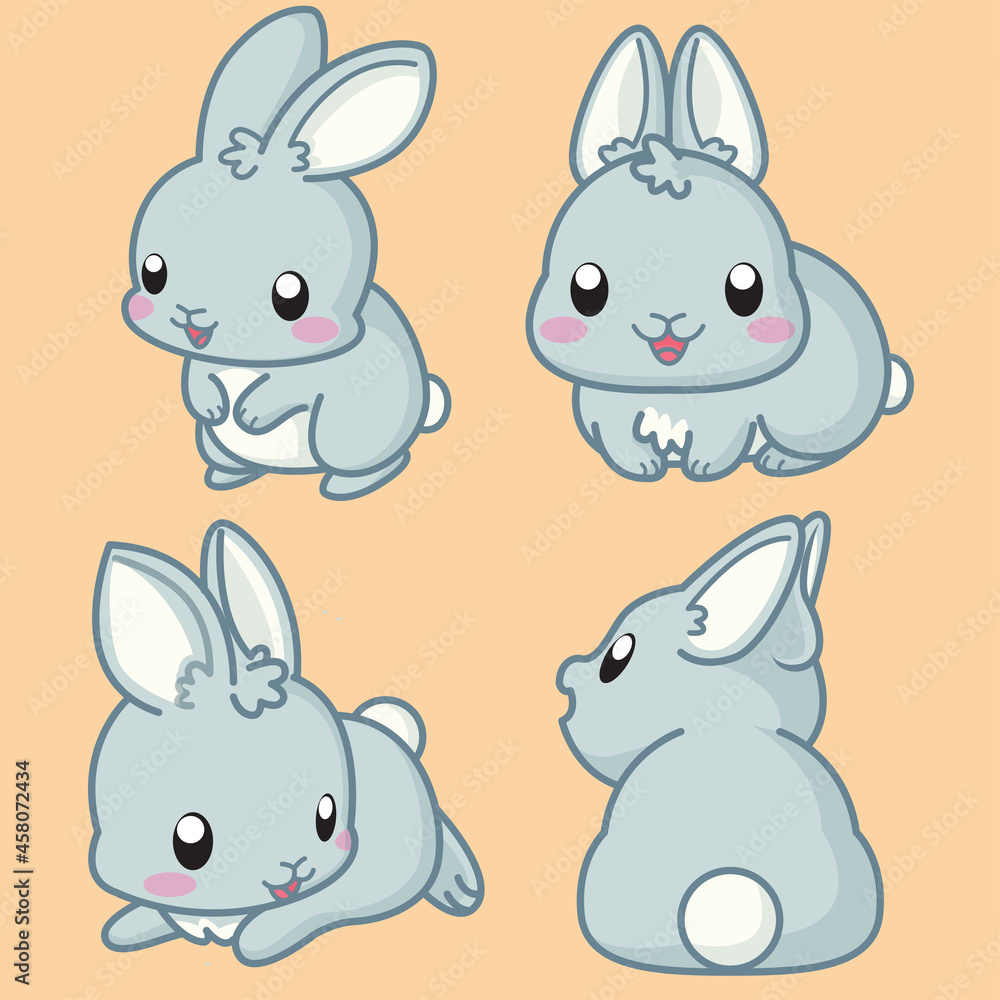 Set of cute little rabbits with big ears, cute little bunny illustration Set of cute little rabbits with big ears, cute little bunny illustration