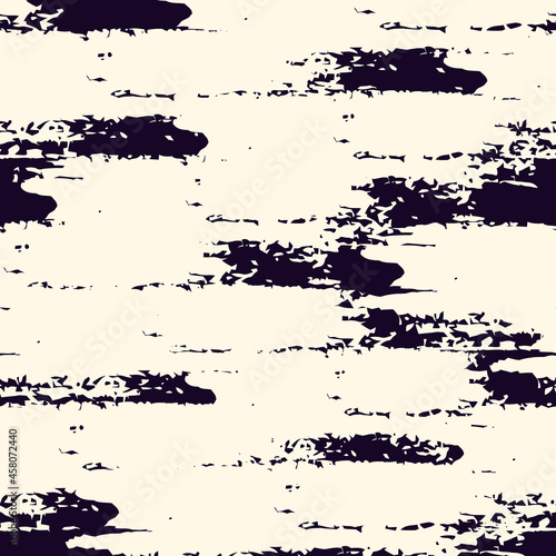 Grunge brush stroke seamless pattern. Organic, natural camouflage texture. Hand drawn black ink, paint smears print