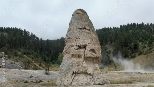 Wyoming, Yellowstone National Park  A zoom in on the Liberty Cap at Mammoth Hot Springs with trees in back