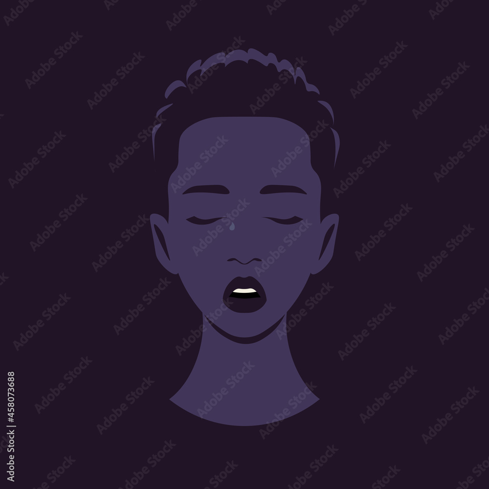The African teenager is crying. Avatar of a sad student. Failure and despair. Genderqueer. Vector flat illustration The African teenager is crying. Avatar of a sad student. Failure and despair. Genderqueer. Vector flat illustration