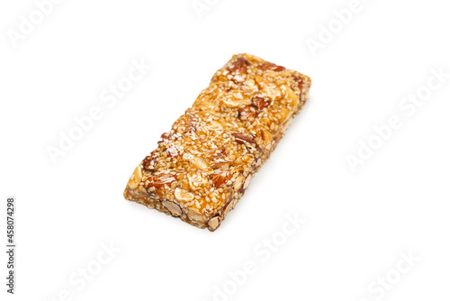 Bar with mix of nuts isolated on a white background.