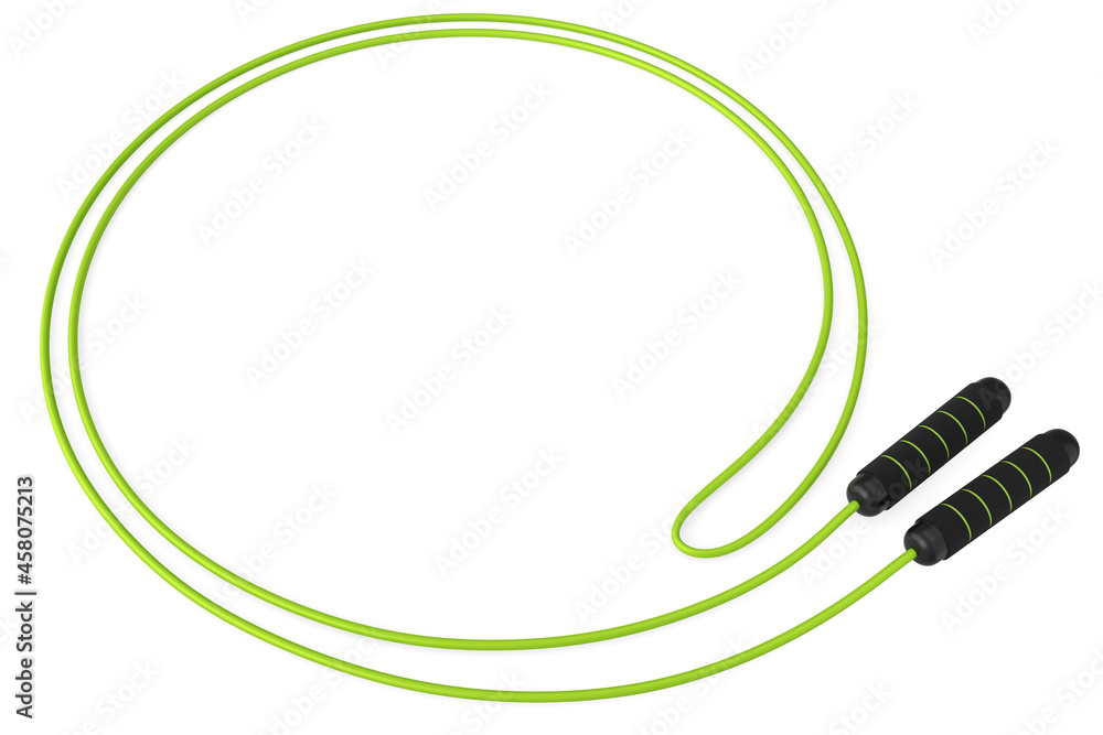 Green skipping rope or jumping rope isolated on white background. - obrazy, fototapety, plakaty 