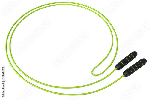Green skipping rope or jumping rope isolated on white background.