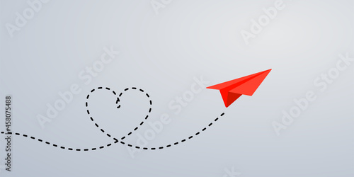Paper plane and heart shape path illustration