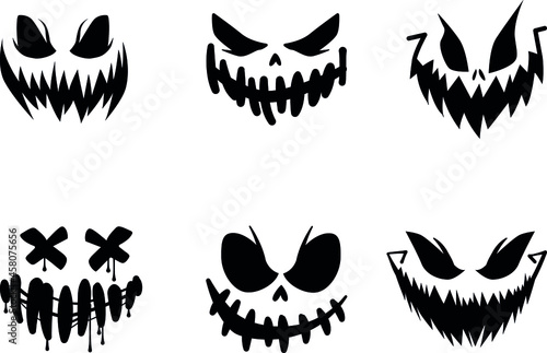 Scary and funny faces of Halloween pumpkin or ghost . Vector collection.