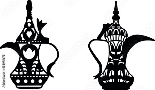 Monochrome Dallah Arabian Coffee Pot Vector Illustration