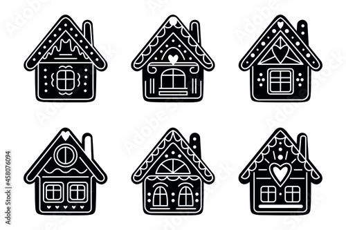 Vector illustration of a Christmas Flat Design Icon. Line art outline style. Easy to edit. Gingerbread House.