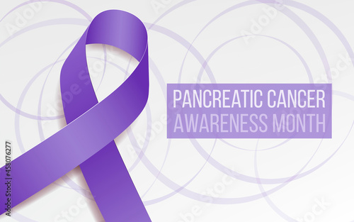 Pancreatic Cancer Awareness Month concept. Banner template with purple ribbon. Vector illustration.