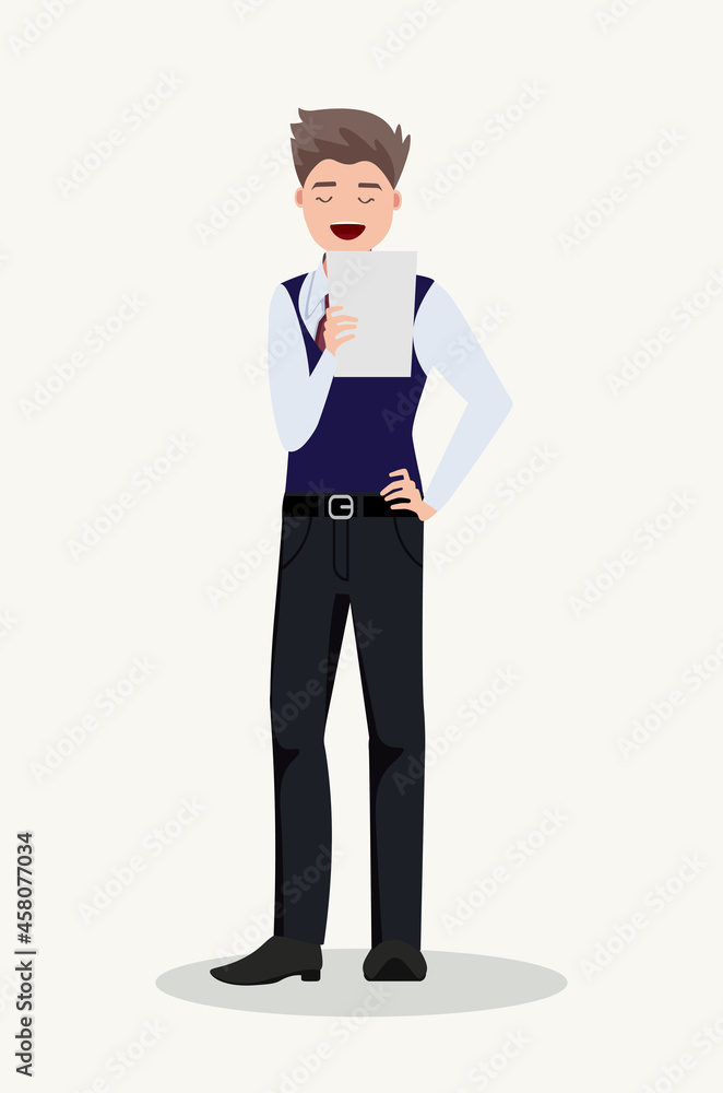 The man studies the document. The concept of business analysis, audit, professional verification of documentation. Vector illustration. The man studies the document. The concept of business analysis, audit, professional verification of documentation. Vector illustration.